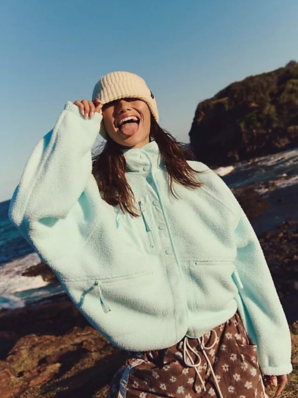 Free People Movement Hit The Slopes Fleece Jacket Women Size S Light Blue